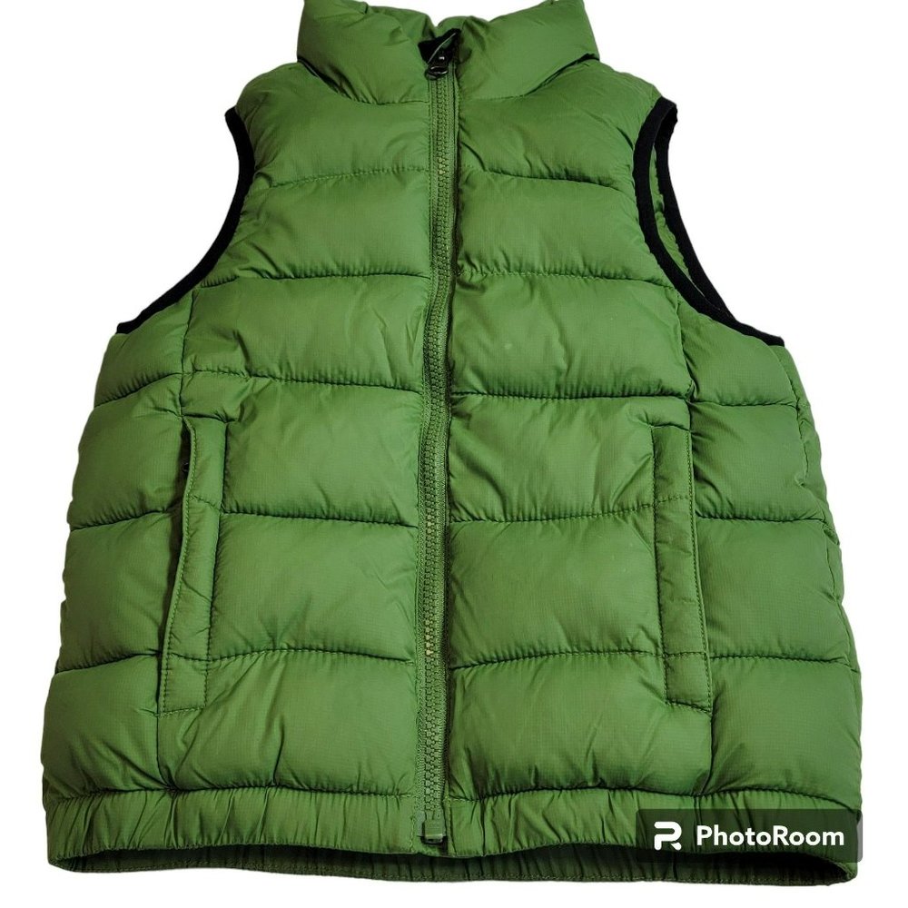 Gap Kids Puffer Vest, Kids XS (4-5) Green with Black Trim, Mock Neck, GUC